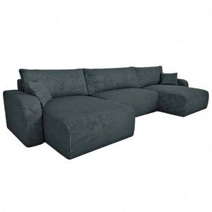 Narożnik z funkcją spania Fiesta U XL szary elegancki narożnik do salonu z pojemnikiem na pościel sztruksowa tkanina