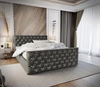 Łóżko tapicerowane Uberaba 180x200 szare z pojemnikiem w nowoczesnym skandynawskim stylu z pikowanym wezgłowiem i zanóżkiem z kryształkami