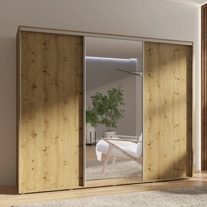 Szafa przesuwna z lustrem Silwer 255 cm dąb artisan nowoczesny design wykończenie ABS oraz aluminiowe prowadnice drzwi