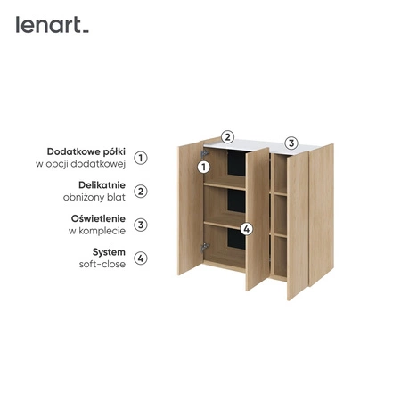 Komoda Easy 95 cm dąb scandi / biały połysk praktyczna i pojemna komoda z designerskim obniżonym blatem wykonana z dbałością o detale