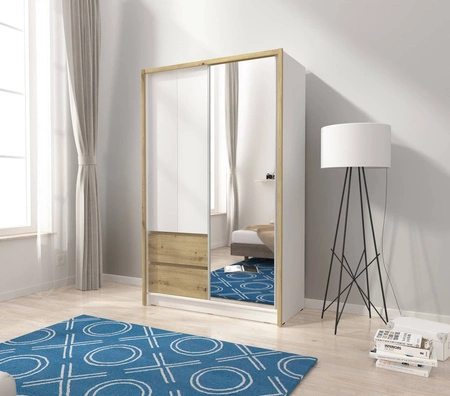 Szafa przesuwna Cento 134 cm biały / dąb artisan nowoczesny design szafa idealna do garderoby sypialni lub przedpokoju