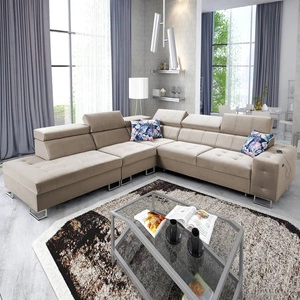 Narożnik z funkcją spania Hampton IX beżowy lewostronny stylowy i nowoczesny design narożnika idealny mebel do każdej aranżacji