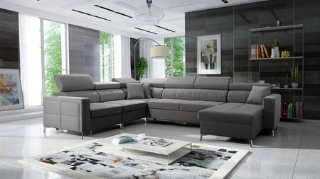 Narożnik z funkcją spania Nausa VII szary prawostronny elegancki narożnik do salonu wykonany z miękkiej tkaniny typu velvet