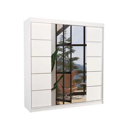 Szafa przesuwna z lustrem Dalmatia 200 cm biała solidne wykonanie stylowe wykończenie szafy do przedpokoju lub sypialni