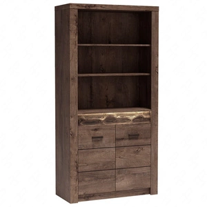 Regał Indiana 96 cm jesion ciemny elegancka stylistyka regału z drzwiami ozdobna deska na froncie regału oświetlona LED