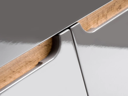 Szafka pod umywalkę Bali 80 cm szary połysk / dąb wotan nowoczesna szafka do łazienki osadzona na stabilnych nogach oryginalny design