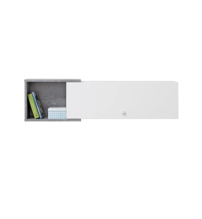 Półka wisząca z drzwiami Epsilon 110 cm biała / beton nowoczesny design mebla wysoka jakość obrzeża półki wykończone specjalną okleiną