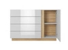 Komoda z szufladami Adria 138 cm biały połysk / dąb grandson nowoczesny design mebla obrzeża komody wykończone specjalną okleiną ABS