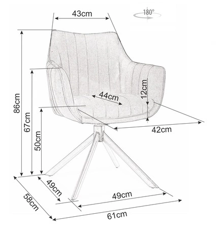 Krzesło tapicerowane Azalia 44x42 cm jasny szary nowoczesne krzesło obrotowe z metalowymi nogami stylowe krzesło kubełkowe