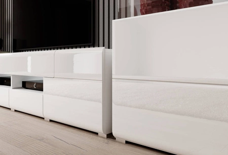 Komoda z szufladą Toledo 208 cm biała / biały połysk nowoczesny design fronty komody delikatnie zaoblone