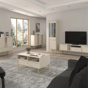 Zestaw mebli do salonu Kioto III beżowy stylowy design eleganckie meble w stonowanej kolorystyce wzbogacone stabilnym złotym stelażem