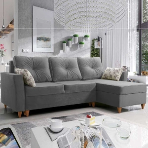 Narożnik z funkcją spania Topeka szary popiel prawostronny stylowy i nowoczesny design wpisujący się w każdą aranżację