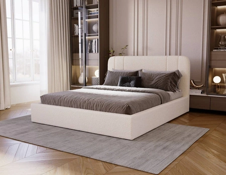Łóżko tapicerowane Apis 140x200 kremowe stylowe łóżko z pojemnikiem na pościel wygodny zagłówek zachwyca eleganckim designem