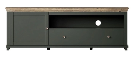 Szafka RTV Evora 181 cm butelkowa zieleń / dąb lefkas elegancka stylistyka zachwyci miłośników wyrazistych wnętrz