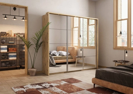 Szafa przesuwna z lustrem Arti 240 cm dąb shetland funkcjonalna i stylowa szafa do sypialni oświetlenie LED doda niepowtarzalności