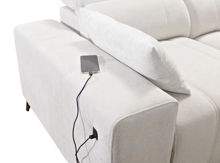 Narożnik z funkcją spania Penejos niebieski prawostronny elegancki narożnik z pojemnikiem na pościel komfortowe regulowane zagłówki