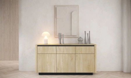 Komoda z szufladami Torro 163 cm dąb cremona / czarny nowoczesny design komody do salonu owalny kształt kontrastowa kolorystyka