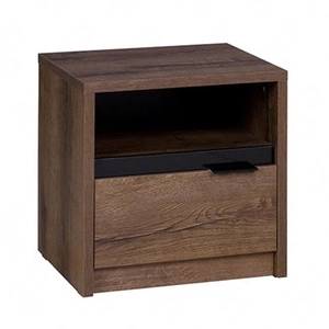 Szafka nocna Denver dąb monastery / czarny połysk stylowa szafka z szufladą do sypialni lub pokoju młodzieżowego w stylu klasycznym