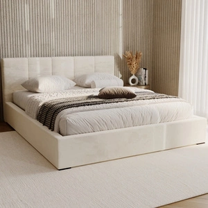 Łóżko tapicerowane Fiero 180x200 beżowe stylowe łóżko z pojemnikiem na pościel wygodny zagłówek zachwyca eleganckim designem