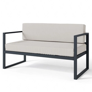 Sofa ogrodowa Monako antracyt / szary nietuzinkowa sofa z poduchami do ogrodu o prostym designie wytrzymała metalowa konstrukcja