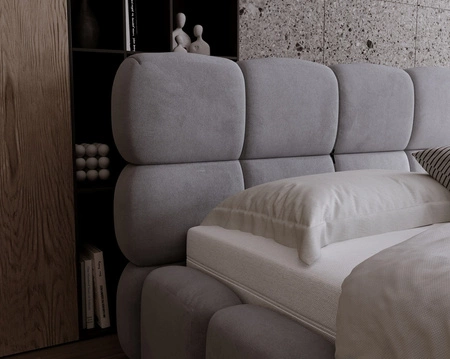 Łóżko tapicerowane Noe 160x200 szary popiel komfortowe łóżko z pojemnikiem na pościel gustowny zagłówek i zanóżek