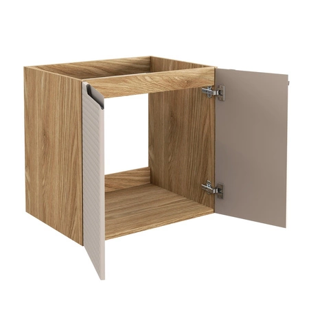 Szafka pod umywalkę Luxor 60 cm dąb olejowany / beżowy nowoczesny design szafka odporna na działanie wilgoci ozdobne ryflowane fronty