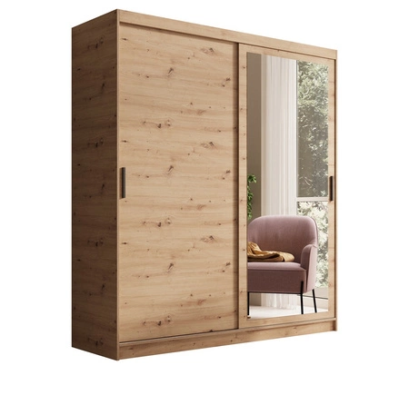 Szafa przesuwna z lustrem Hailey 180 cm dąb artisan prosta forma i minimalistyczny wygląd szafa idealnie wpasuje się do każdego wnętrza