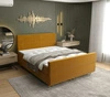 Łóżko kontynentalne Benet 160x200 musztardowy w nowoczesnym skandynawskim stylu z charakterystycznym wezgłowiem oraz zanóżkiem