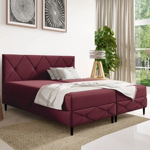 Łóżko kontynentalne Noren 160x200 bordowe nowoczesna forma łóżka do sypialni pojemniki na pościel klasyczne pikowanie na wezgłowiu