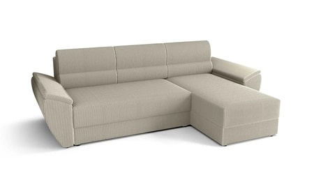 Narożnik z funkcją spania Fogu II kość słoniowa prawostronny stylowy narożnik z komfortowymi podłokietnikami i pojemnikiem na pościel