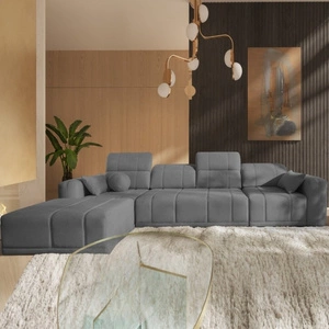 Narożnik z funkcją spania Cetara XII szary lewostronny stylowy design komfortowe przesuwane oparcia dwa pojemniki na pościel