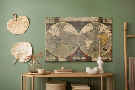 Obraz na płótnie starożytna mapa świata 100x70 cm ponadczasowa ozdoba wnętrza obraz w wyrazistej kolorystyce wysoka jakość wykonania
