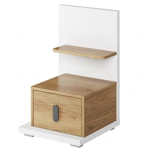 Szafka nocna Simi biały / hikora naturalna lewa stylowa szafka do łóżka dziecięcego szafka z szufladą i dodatkową półką
