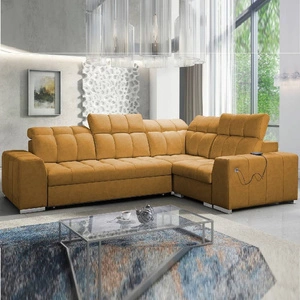 Narożnik z funkcją spania Luigi II miodowy prawostronny komfort podczas codziennego wypoczynku narożnik z pojemnikiem na pościel