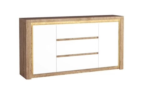 Komoda z szufladami Livinio 184 cm dąb ribbeck / biały połysk elegancka komoda o lekkim i stylowym designie subtelne oświetlenie LED