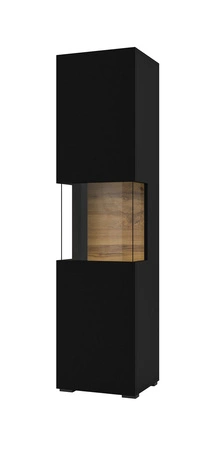 Witryna Ava 36 cm czarna / dąb wotan elegancka witryna do salonu z możliwością powieszenia prosta bryła idealna do każdego wnętrza