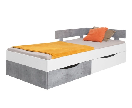 Łóżko z szufladami Epsilon 120x200 cm białe / beton nowoczesny design łóżka obrzeża wykończone specjalną okleiną ABS