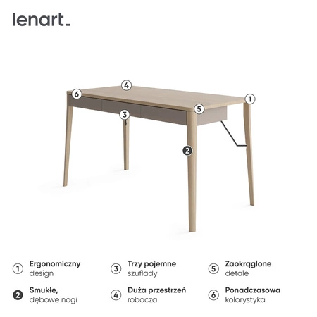 Biurko Match 139 cm dąb jasny / beżowy eleganckie biurko z szufladami i ergonomicznym blatem do domowego biura i pokoju młodzieżowego