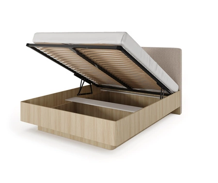 Łóżko Viki 160x200 cm z pojemnikiem na pościel dąb barista komfortowe łóżko do sypialni z tapicerowanym zagłówkiem zaoblone boki