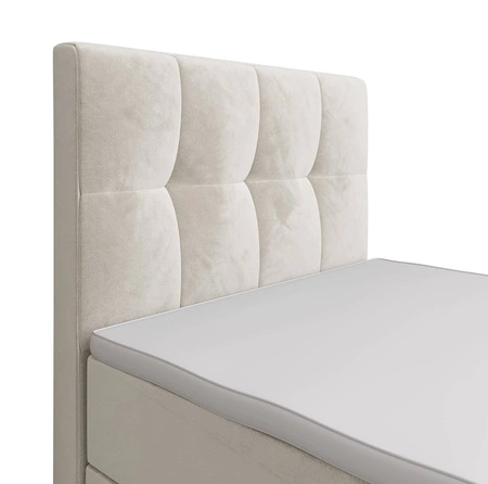 Łóżko kontynentalne Manhattan 120x200 beżowe w nowoczesnym skandynawskim stylu z tapicerowanym zagłówkiem i zanóżkiem łóżko z pojemnikiem