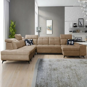 Narożnik z funkcją spania Buffalo X ciemny beżowy prawostronny funkcjonalny i komfortowy narożnik do pokoju z pojemnikami na pościel