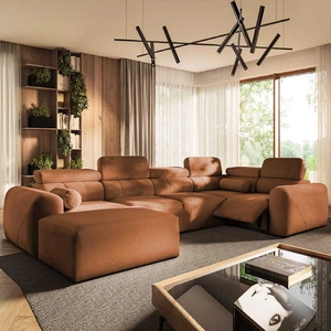 Narożnik z funkcją spania Cantare IV Lux ceglasty lewostronny starannie wykonany narożnik do salonu z podnoszonym podnóżkiem