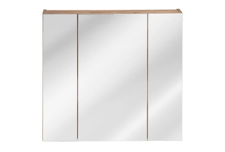 Zestaw mebli łazienkowych Capri dąb craft złoty / biały połysk funkcjonalne szafki łazienkowe z metalowymi uchwytami krawędziowymi