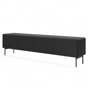 Szafka RTV Muti 195 cm czarna designerska stylistyka szafka pod telewizor osadzona na stabilnej metalowej podstawie ozdobne ryflowania