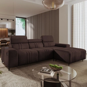 Narożnik z funkcją spania Castel brązowy prawostronny komfortowy i stylowy narożnik rozkładany z pojemnikiem na pościel