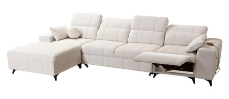 Narożnik z funkcją spania Penejos XII Lux szary lewostronny stylowy narożnik rozkładany z komfortowym wysuwanym podnóżkiem