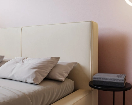 Łóżko tapicerowane Belli 160x200 beżowe stylowe łóżko z pojemnikiem na pościel wygodny zagłówek zachwyca eleganckim designem