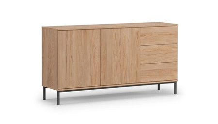 Komoda z szufladami Tutti 150 cm dąb hikora minimalistyczny design prosta forma wsparta na metalowej podstawie system push to open