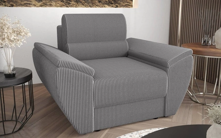 Fotel Fogu szary popiel nowoczesny design wygodny fotel do salonu sztruksowa tkanina o wyrazistych prążkach szerokie podłokietniki
