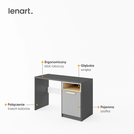 Biurko Pok 120 cm grafit / szary / biały / buk ibsen wygodne biurko z ergonomicznym blatem zapewnia komfort podczas nauki lub pracy